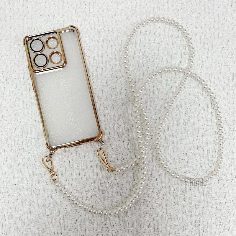 

Pearl Strap Shockproof Case For Samsung Galaxy A56 A36 A16 A26 A55 A35 A15 A54 S24 FE Crossbody Lanyard Clear Plating 6D Cover Galaxy S23