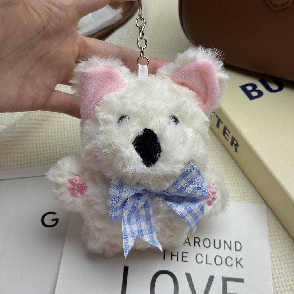 West Highland White Terrier Bow Pendant Plush Toy Keychain - Cartoon Dog Doll