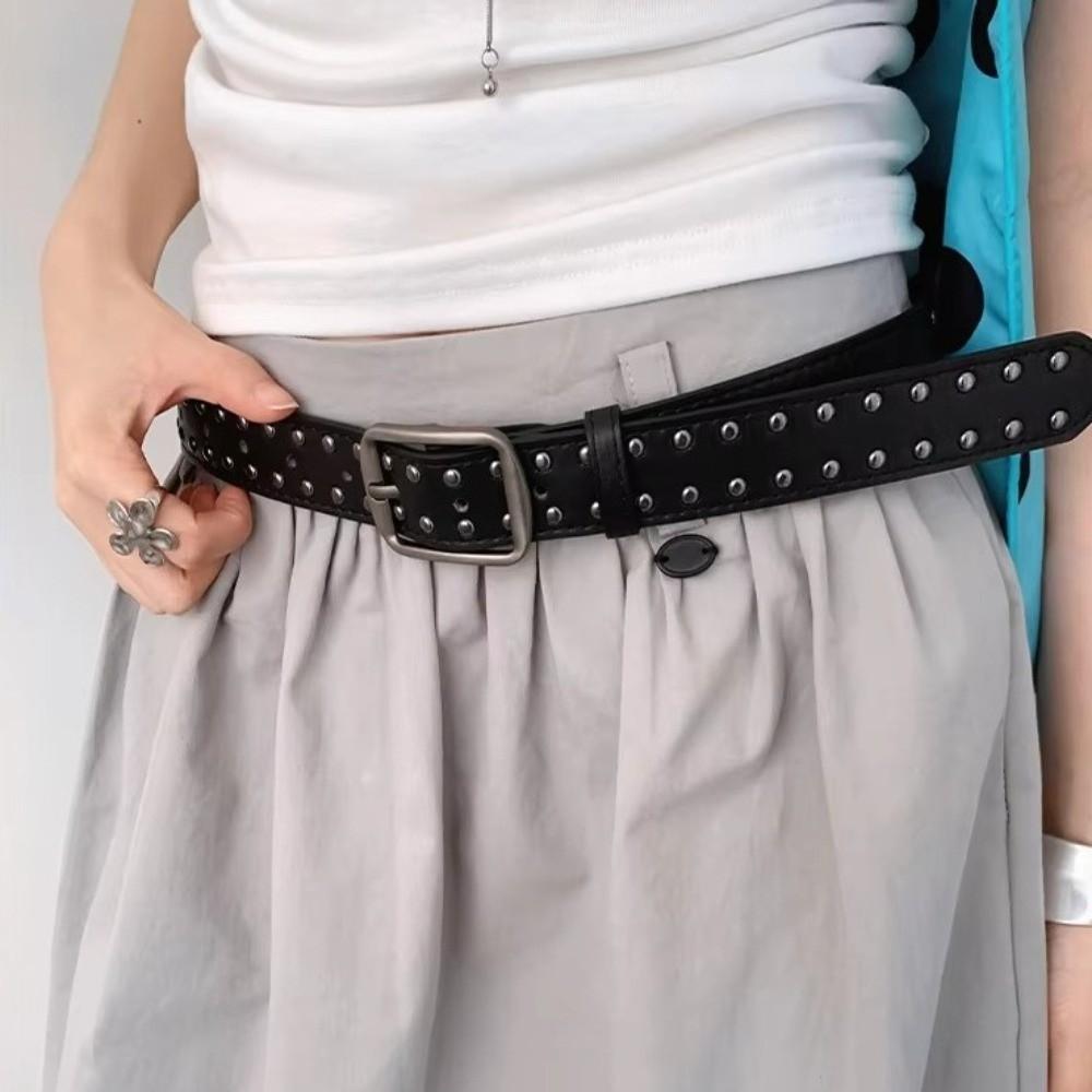 Pin Buckle Suede Belt Rivet Design Pin Buckle Belt Versatile Leather Belt  For Women