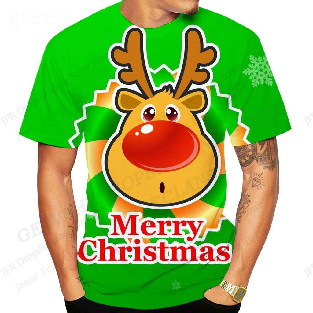Men's Christmas Funny Santa Claus 3D Printed T-Shirt, Men's Fashion Hip-Hop Casual Short-Sleeve Top