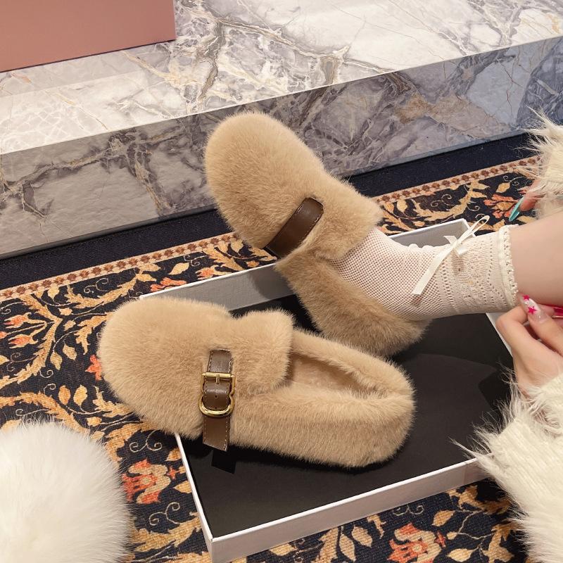 

Обувь Мао Мао женская осенне-зимняя верхняя одежда 2025 туфли Doudou на одной педали на плоской подошве корейская версия бархатные термохлопковые женские туфли 40 абрикосовый