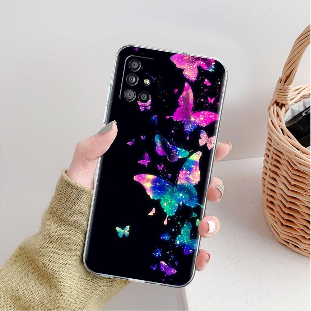 Husă transparentă pentru Samsung Galaxy A52 A12 A51 A32 A21s A71 A32 A22 50 A70 A31 A72 5G Husă pentru telefon Frumusețe roz fluture