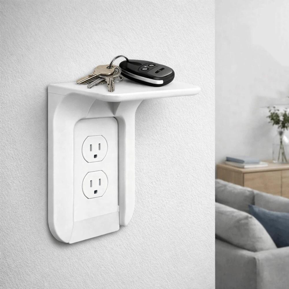 2PCS No Drilling Socket Holder Wall Mounted USB Rack Convenient Wall Outlet Shelf  Office