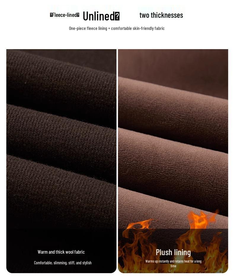 Women's Khaki Woolen Wide Leg Pants - Autumn/Winter 2024 Slimming Fleece-Lined Drapey Pants