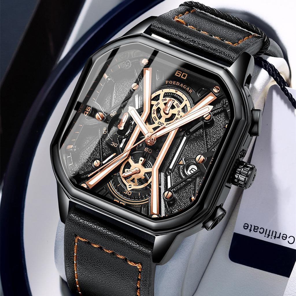 POEDAGAR Новые роскошные мужские часы TOP Brand с коробкой, многофункциональные светящиеся мужские кварцевые часы