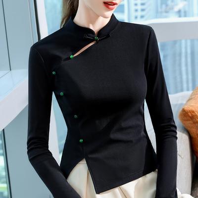 Irregular Design Top Button-up New Chinese Style Women's Clothing New White Stand-up Collar Bottoming Shirt
