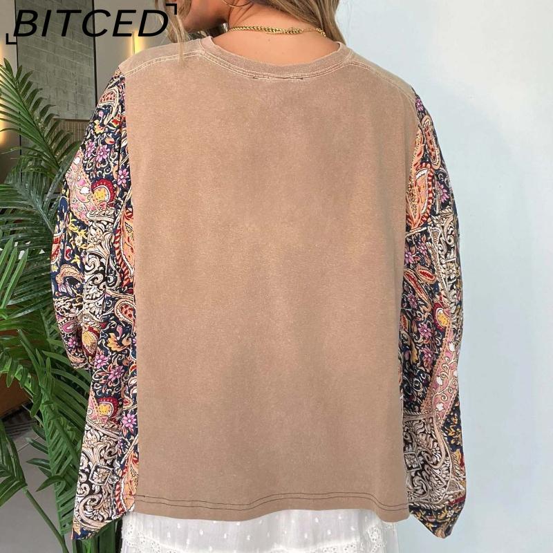 BITCED Women's Printed O-Neck Loose-Fit Casual Top