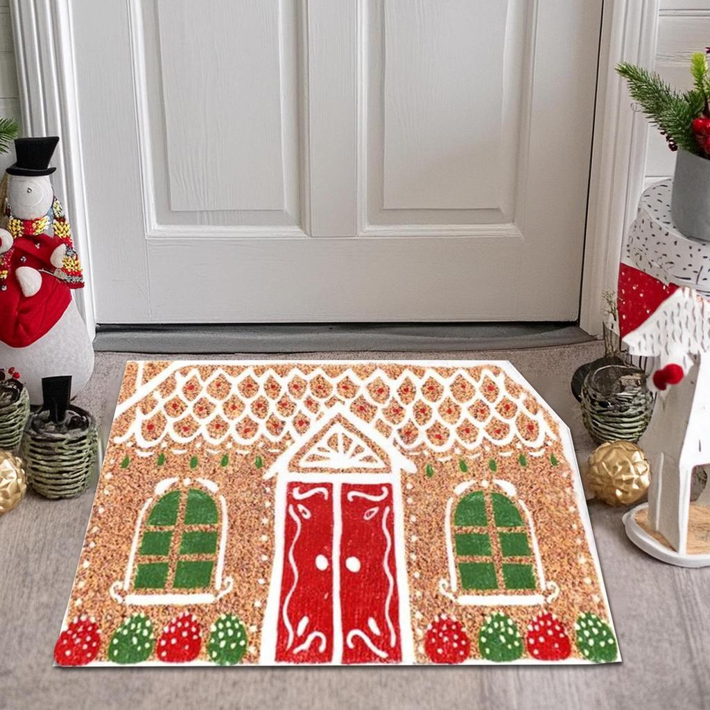 Christmas Doormat Non-Slip - Gingerbread House Holiday Front Door Mat for Indoor & Outdoor, Welcome Mat for Living Room Entryway