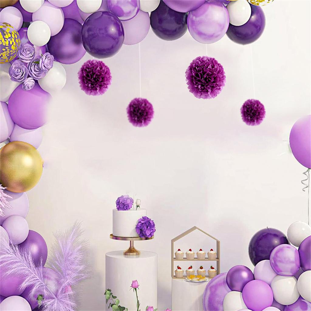 1 set de flori de hârtie violet de 7,8 inch pentru agățat pentru petrecerea de aniversare pom pom bile de hârtie bile de flori de hârtie pom pom hârtie