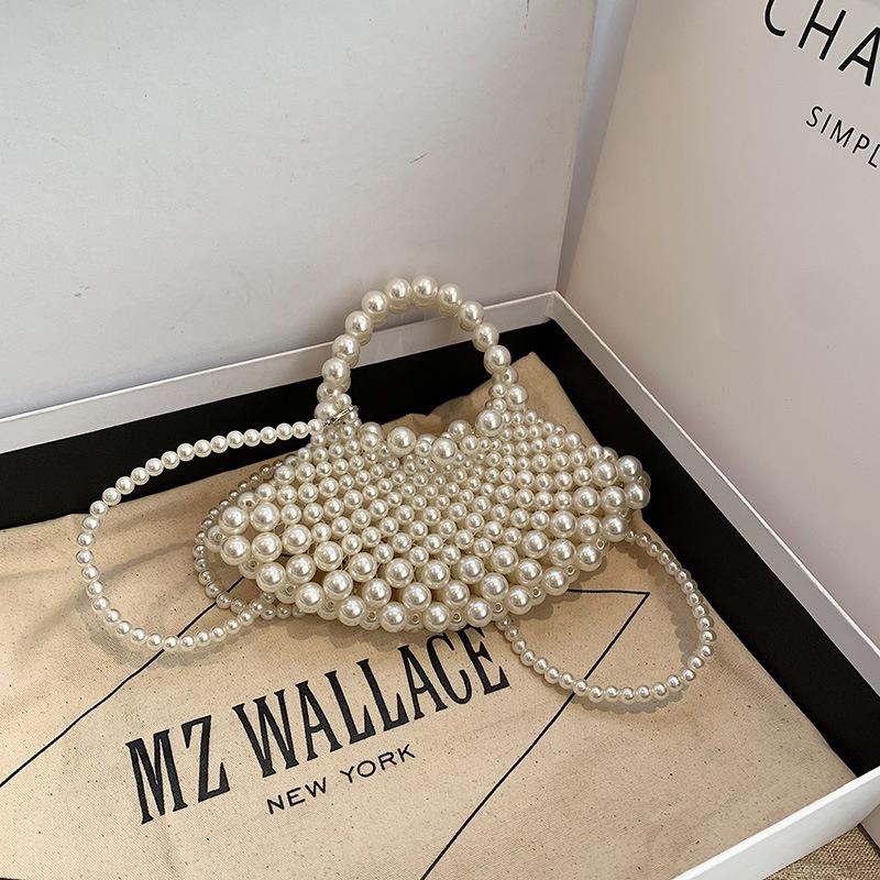 2023 Ins New Korean Version of Mini Children's Fan-shaped Portable Concave Shape Hand Carrying Slung Pearl Bag Bags for Girls