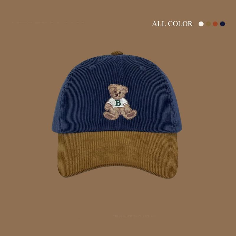 Cute bear corduroy baseball cap children autumn and winter new contrasting color splicing versatile cap men