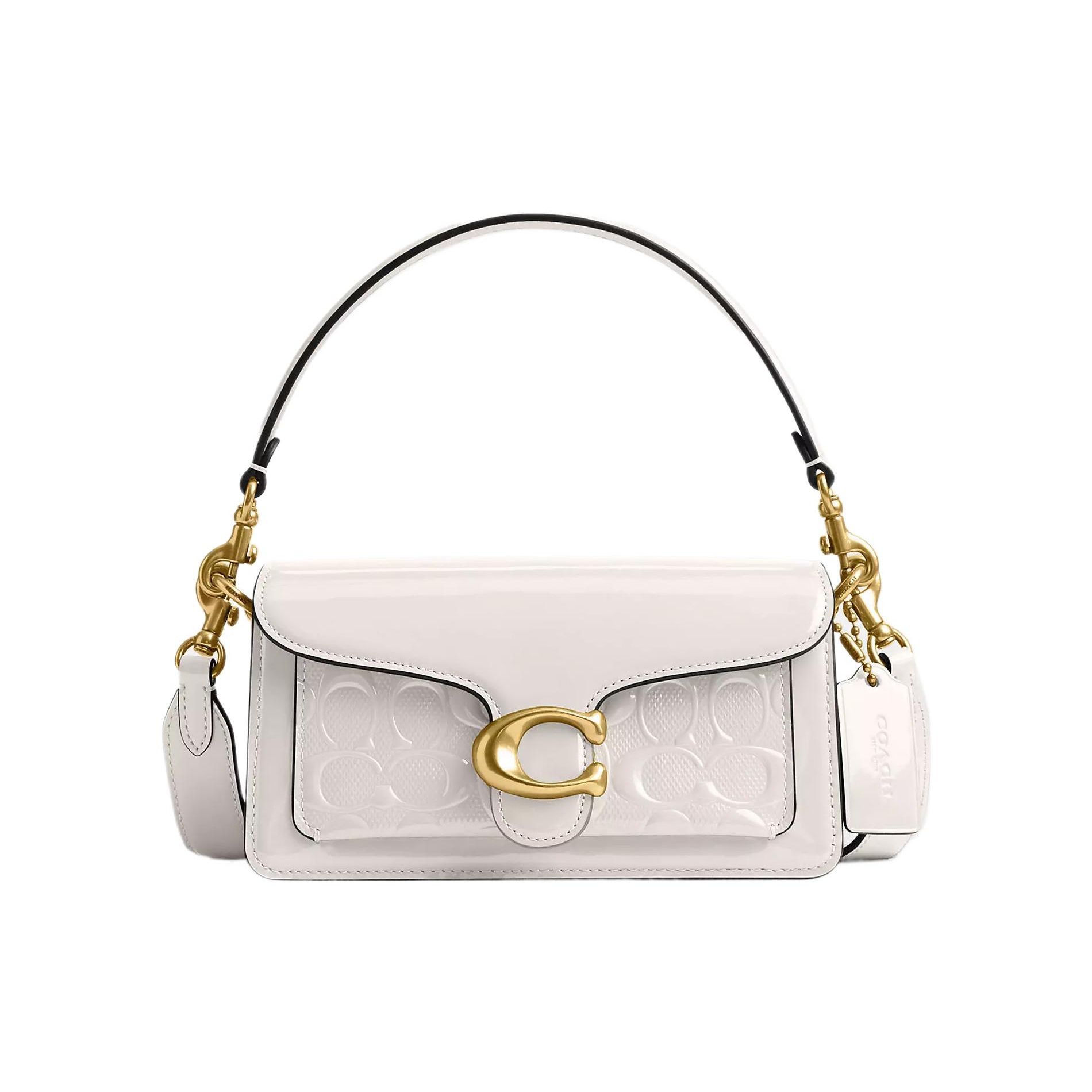 Coach Women's White Tabby 20 Embossed Classic Monogram Flap Logo Lock Hardware Patent Leather Handbag Small Handbag Cm556-B4ha