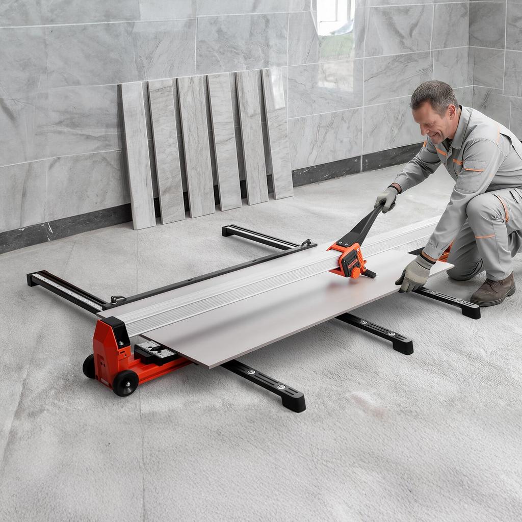 1800 mm Manual Tile Cutter, Upgraded Rail and Sliding Head, Precision Alignment Guide, Tungsten Carbide Cutting Wheel, Support Legs with Swivel