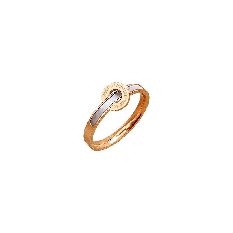 Bague Ronde en Nacre Blanche Naturelle Japonaise et Coréenne, Bague d'Index en Or Rose 18K pour Femmes
