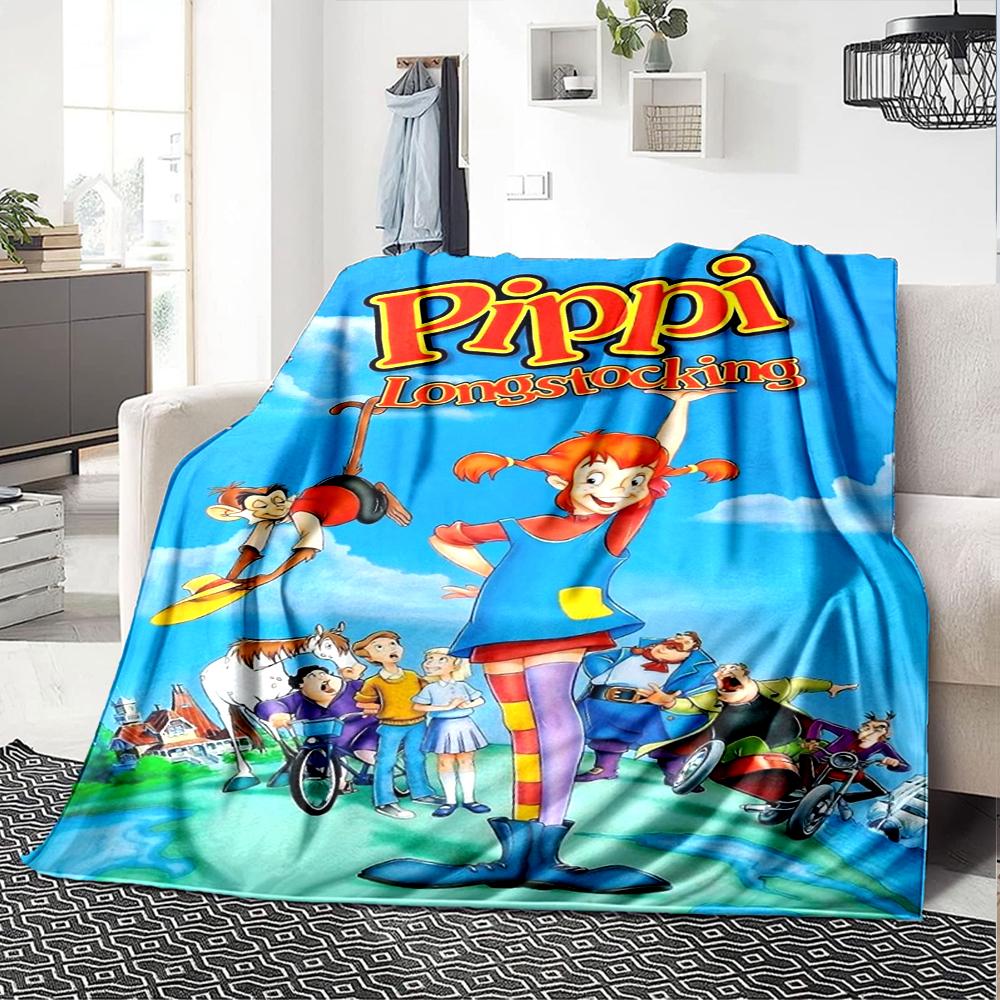 Coperta Stampata a Tema Pippi Calzelunghe - Perfetta per Divano, Letto, Viaggi e Uso all'Aperto | Lavabile in Lavatrice, Accogliente e Durevole.