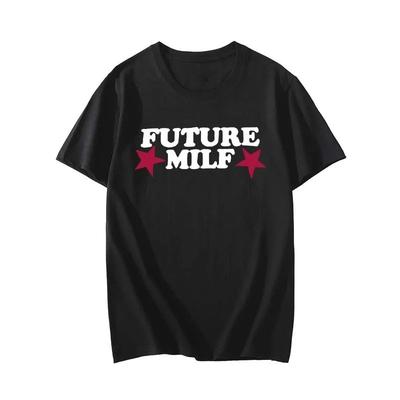 2025 T-Shirt ZUKUNFT MILF Print T-Shirt Frauen Casual Lose Rundhals Kurzarm Top T-Shirt Frauen Mode Baumwolle T-Shirt