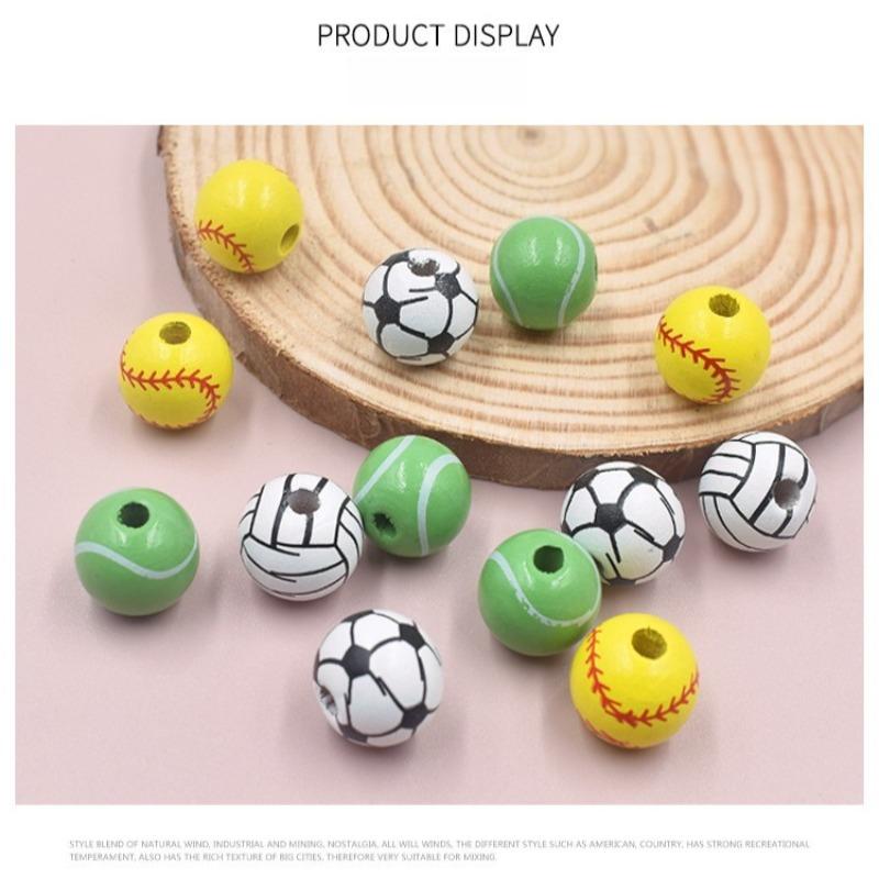 20pcs 16mm Round Wooden Painted Beads Basketball Shaped Loose Beads for Jewelry Making Hair DIY Craft Handmade Decor