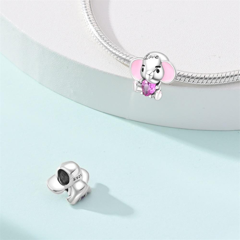 Original Copper Charms Luxury Cute Pink Heart Elephant Beads Fit Bracelet Diy Women Making Delicate Gift