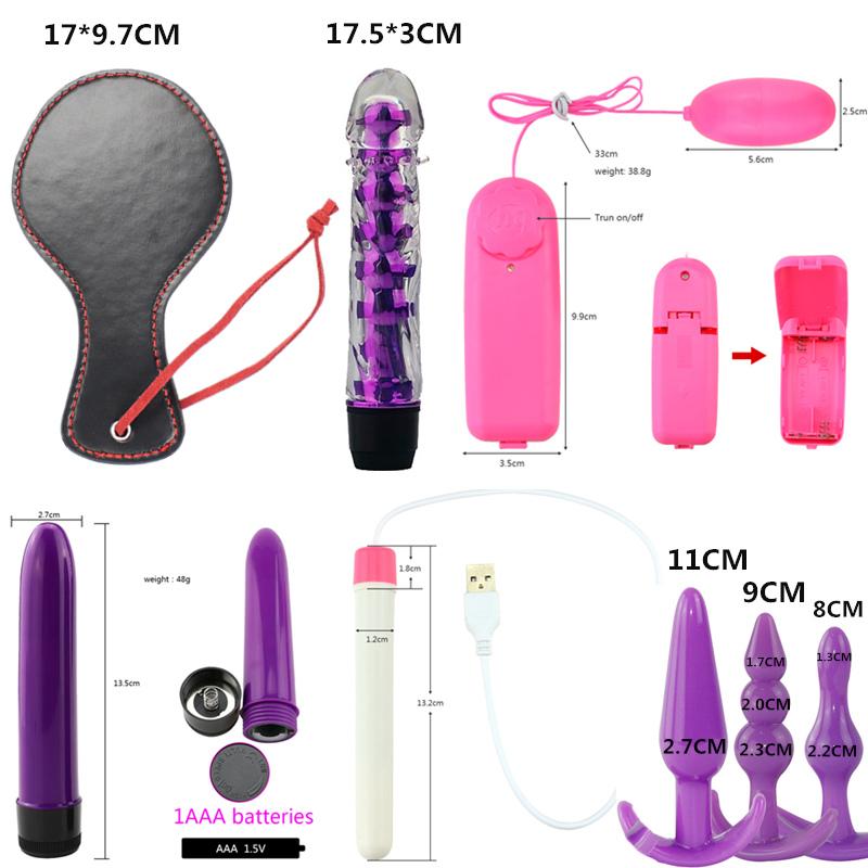 7/10/12/35pcs BDSM Bondage Restraint Kit Bullet Vibrator Handcuff Whip Mouth Gag Anal Bead Butt Plug Adult Game