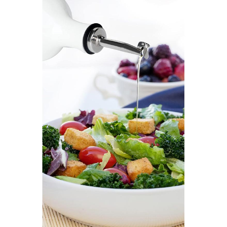 HAOTOP Farmhouse Ceramic Oil and Vinegar Dispenser Bottle Set, Perfect for Storage of Oil and Vinegar,15 oz (White)