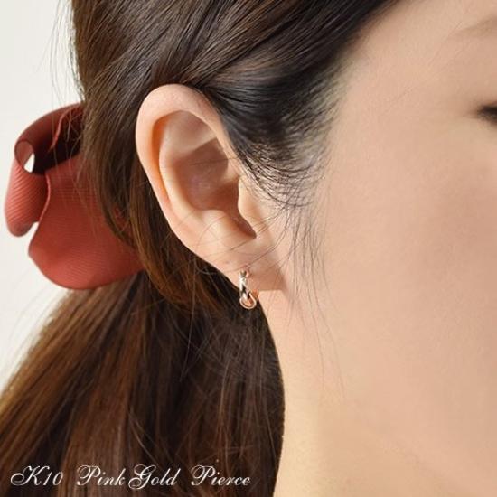 10k K10 Pink Gold Hoop Snap Earrings for kk110 [Four-Leaf Clover] Earrings, Women