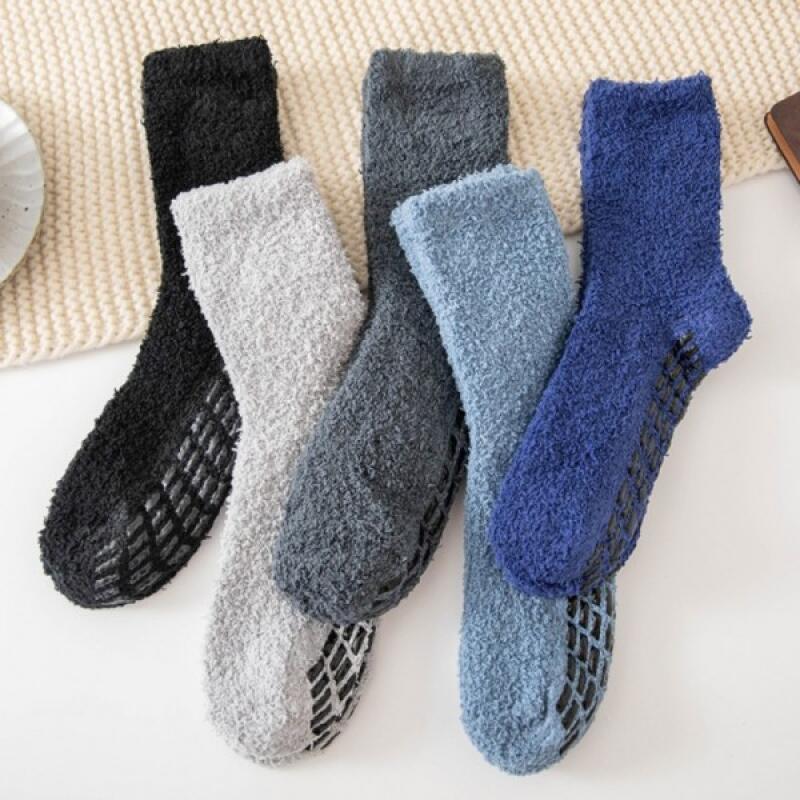 Men s non-slip sleeping socks, warm, non-slip, ultra-fine fiber socks black