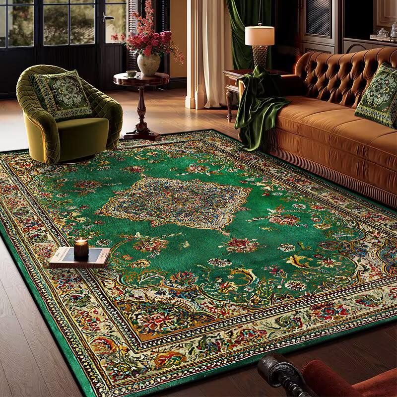 Retro Bohemian Persian Green Carpet for Living Room Comfortable Soft Non-slip Bedroom Rugs Classical Entrance Door Mat Washable