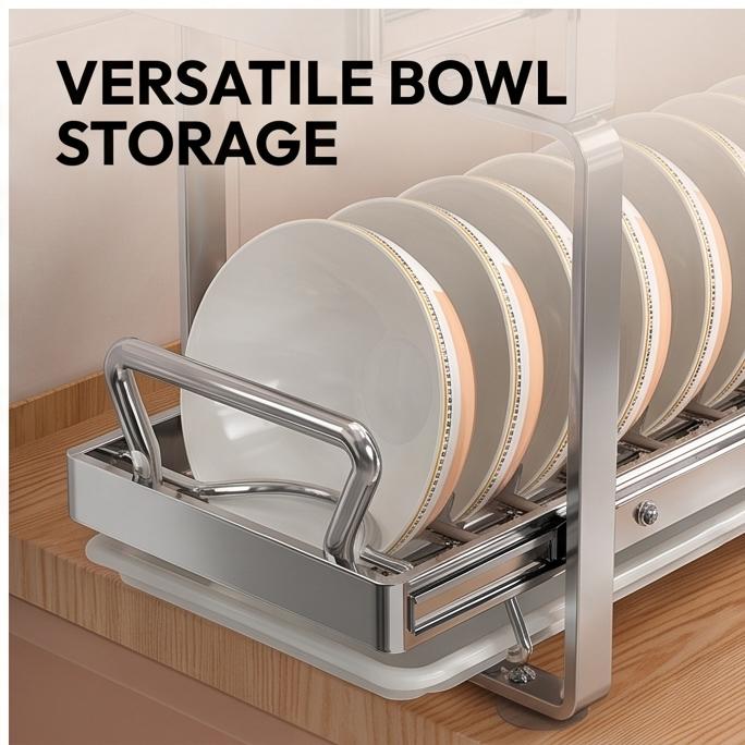 Premium Stainless Steel Pull Out Dish Rack Kitchen Cabinet Drawer Bowl Plate Drying Multi Size Storage Organizer