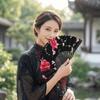 Plastic Rod Folding Fan Hollow Dance Fan Portable Flower Handheld Fan  Woman