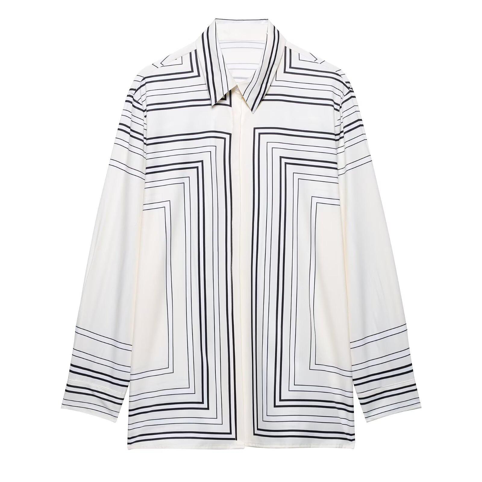 

Женский летний костюм-двойка 2025: Универсальная рубашка с принтом и повседневные широкие брюки M