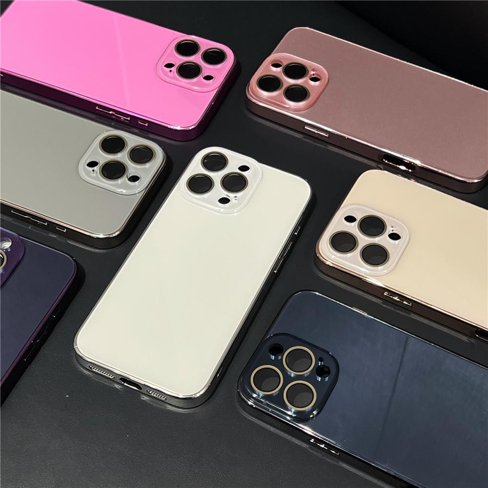 Luxury Plating Glossy Glass Phone Case For iPhone 17 15 16 Pro Max 14 13 12 11 Pro Camera Protection Shockproof Bumper Hard Cove