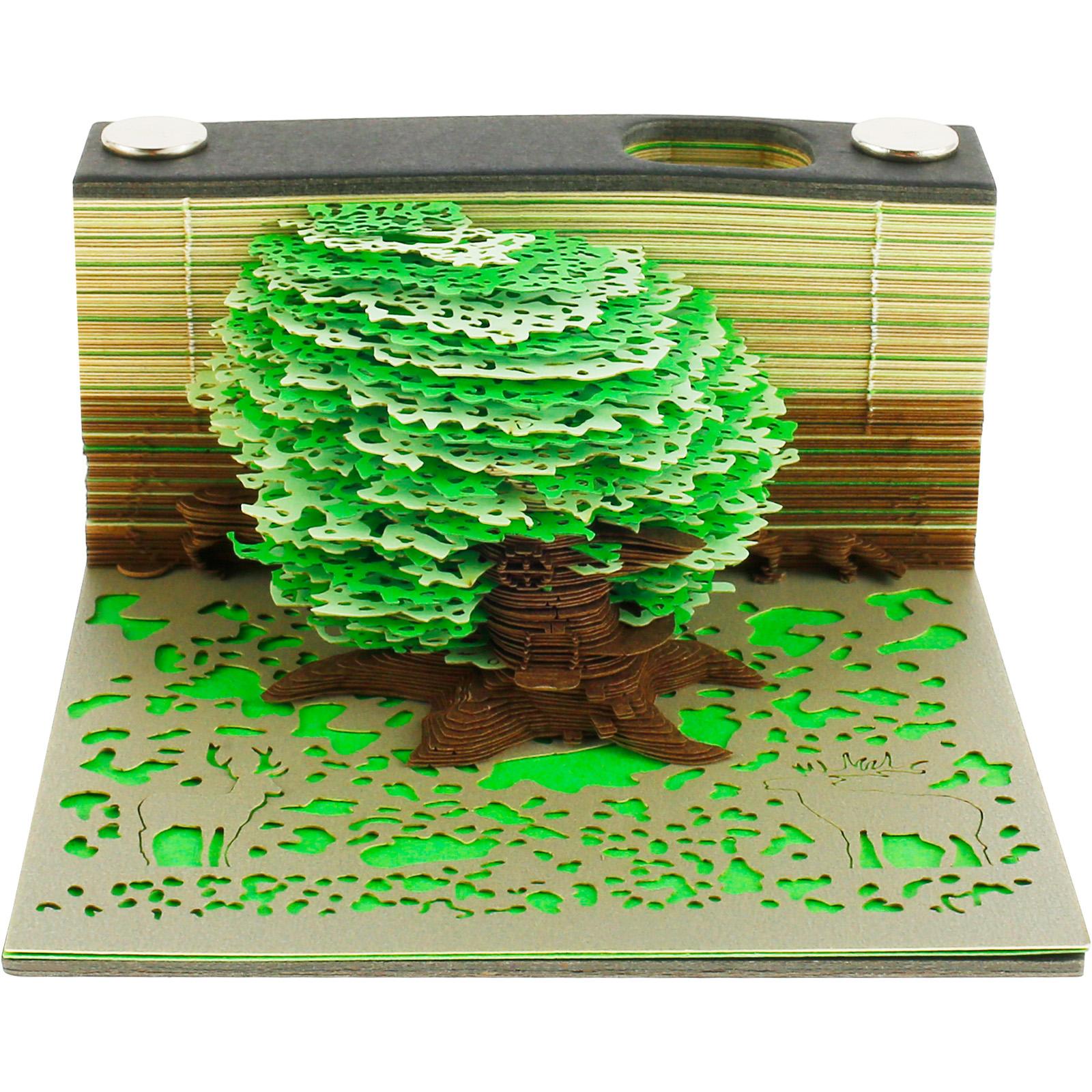 

3D Desk Note Pad 115 Pages Creative Tree Memo Pad with Pen Holder DIY 3D Paper Carving Art for Home Desktop Decoration Gift зелений