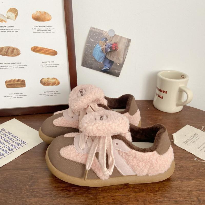 Ugly cute velvet German training board shoes women's winter new chic niche low-top versatile student cotton shoes little white shoes children