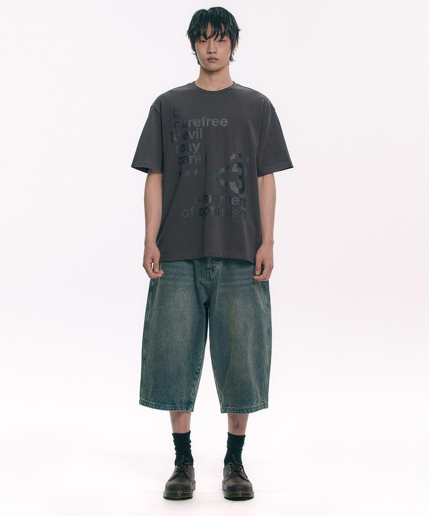 MOO Straight-Line Length Bermuda Denim Pants - Sand Blue