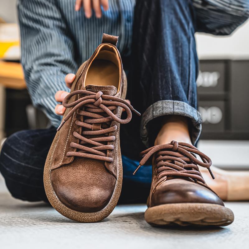 Fashion High Quality Men's Genuine Leather Shoes Classic Comfortable Flat Sneakers Male Walking Vulcanize Shoes New Skateboard Footwear