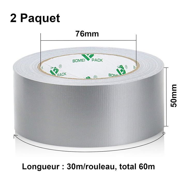 Ruban Adhésif Toilé - SSS - BOMEI PACK Unil - Argenté - 50 mm x 30 m - 2 Rouleaux