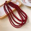Rött Rund Glaspärla Halsband Retro Nyckelbenskedja Accessoarer för Kvinnor