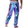 Mens Shiny Sport Pants Metallic High Waist Elastic Waist Loose Fit Modern Dance Pants Performance Wear