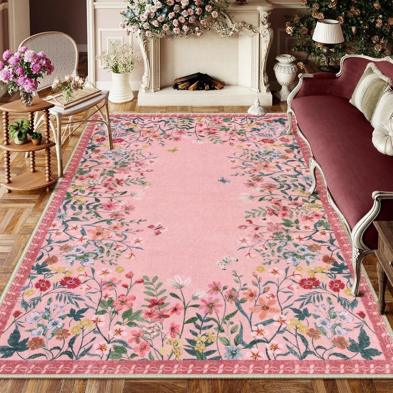 Rug For Bedroom Floral Print Area Living Room Carpet Non-Slip Machine Washable Floor Mat Soft Bedside Rugs Tapis Alfombra