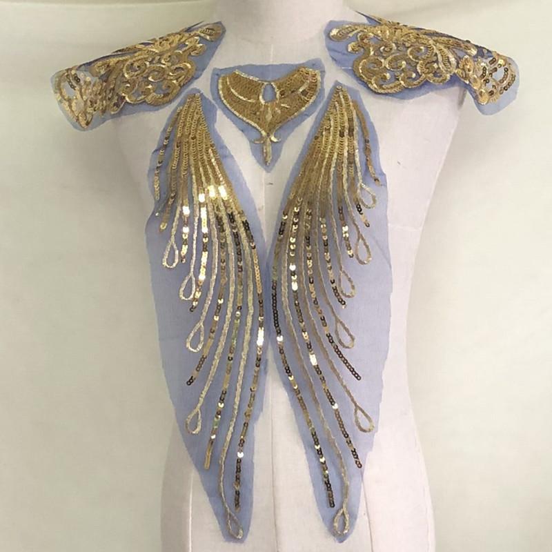 1 Set Gold and Silver Sequined Mesh Embroidery Patch for Dance Clothes Skirt Decoration Handmade DIY Accessories