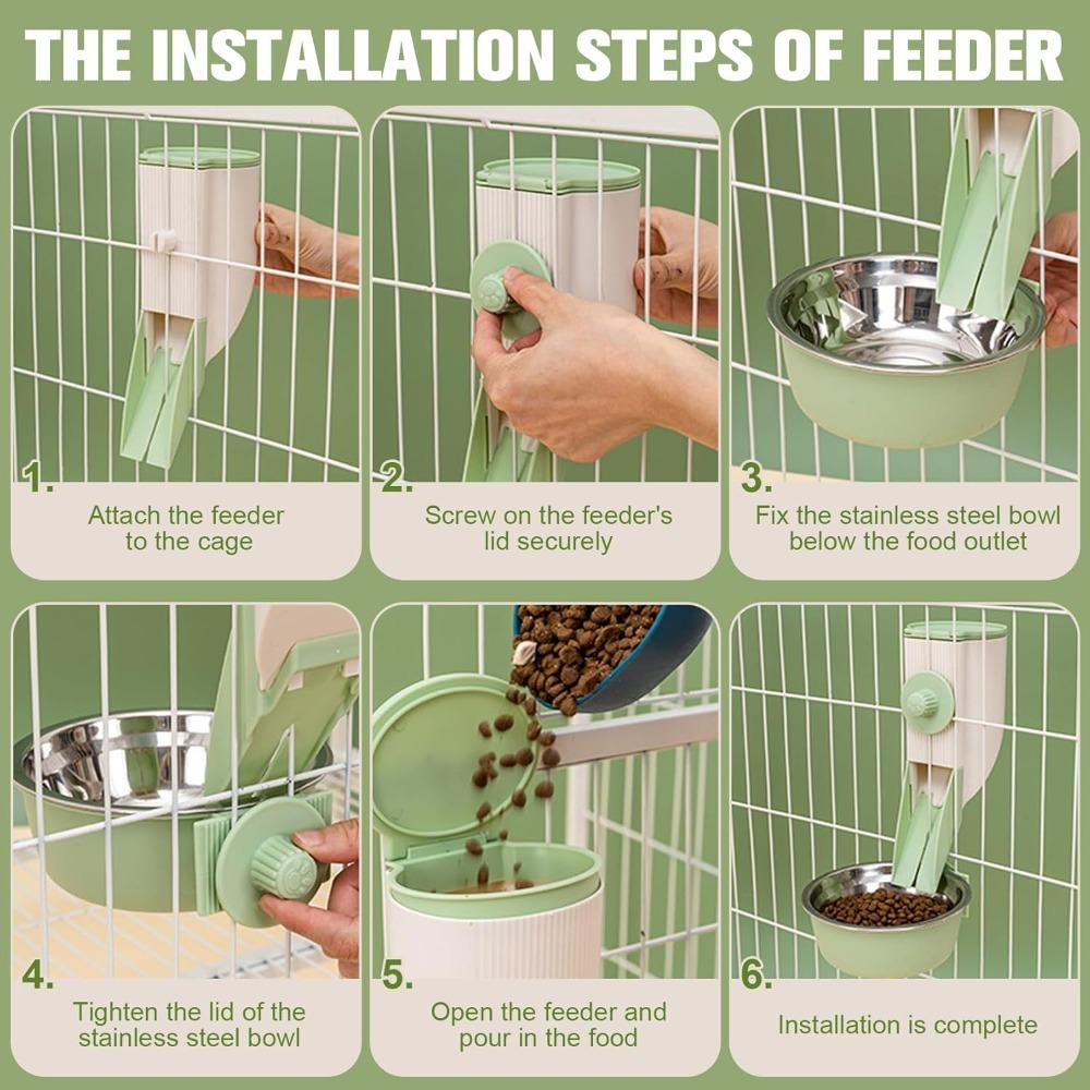 Hanging Automatic Pet Cat Food Feeder with 30oz Bowl and 500ml Water Dispenser Bunny Gravity Feeding Station Waterer Set Feeder