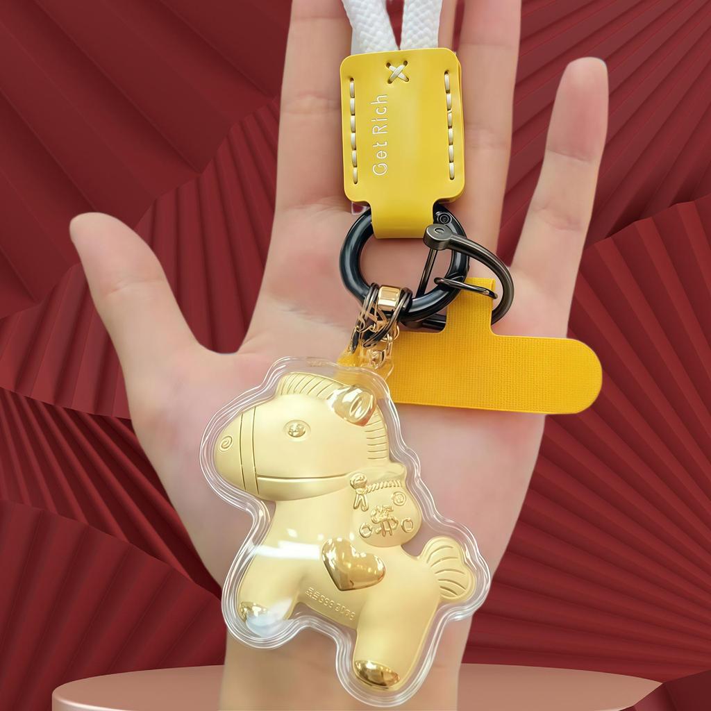 999 Reines Gold Pferde-Schlüsselanhänger-Anhänger: Sofortiger Reichtums-Glücksbringer für Telefon, Tasche oder Auto