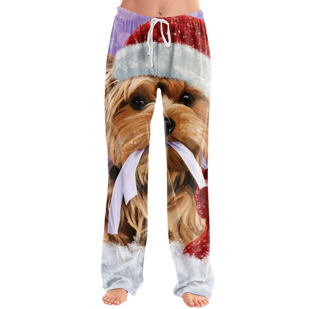 Women's Christmas Print Casual Pants with No Pockets for Holiday Lounging and Everyday Wear