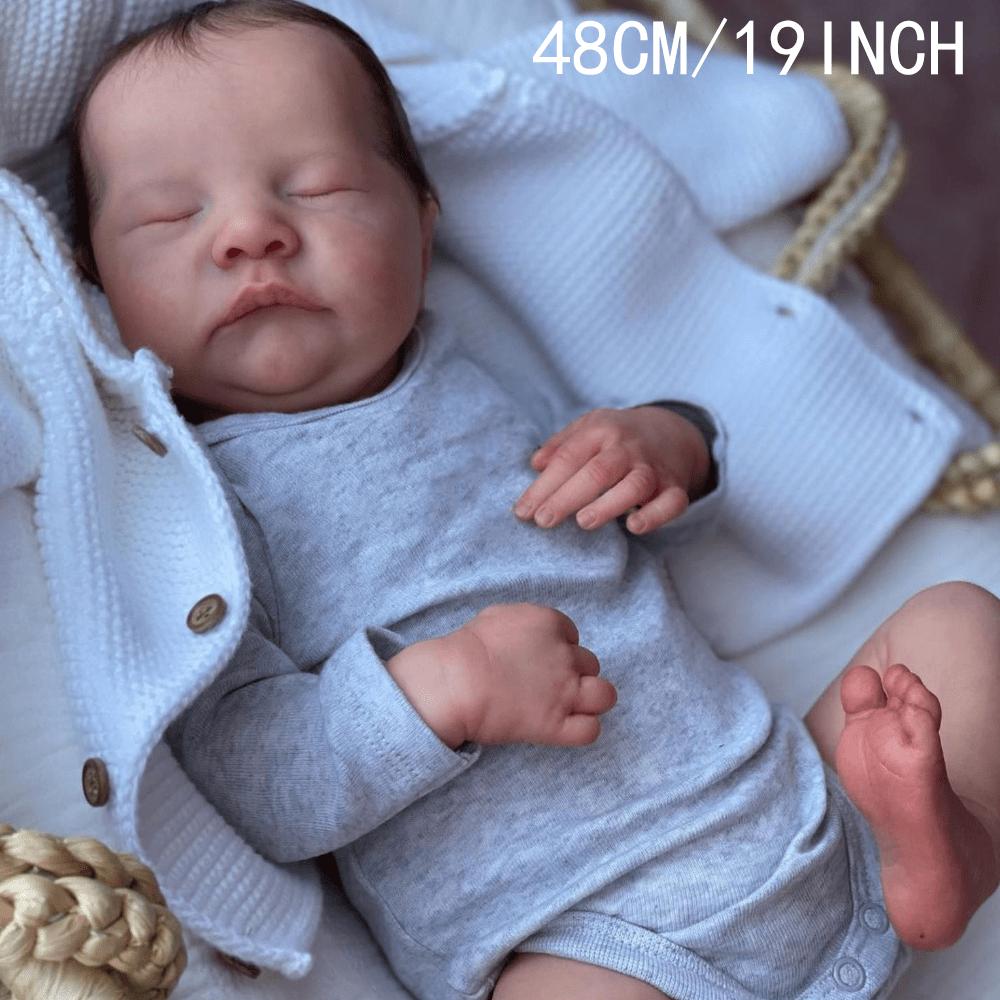 BZDOLL 19 Inch 3D Skin with Visible Veins 48cm Soft Vinyl Reborn Levi Asleep Baby Doll Toy For Girl Cloth Body Kid Dress Up