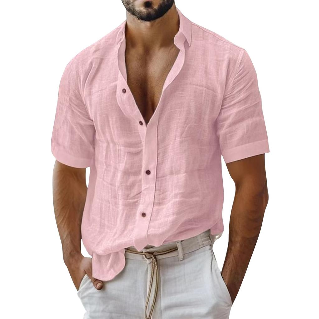 Men's Summer Solid Color Lapel Short-sleeved Shirt Men's Casual Fashion Short-sleeved Shirt