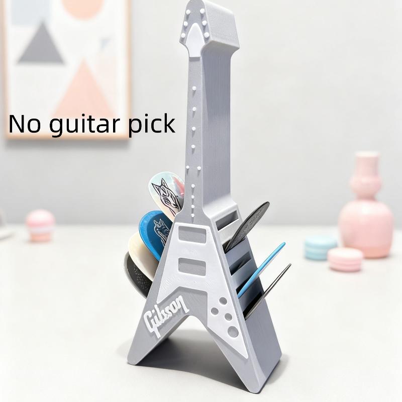 3D Printed Guitar Pick Holder, Guitar Shaped Plectrum Storage Box with Stand, Novelty Guitar Accessories Organizer Display