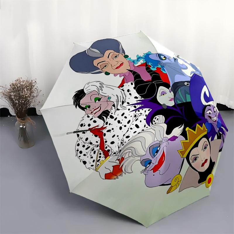 Disney Villains Disney Automatic Open/Close Fashion umbrella - Cute Umbrella with Cute Design, Portable 3-Fold Compact Umbrella for Men & Wo