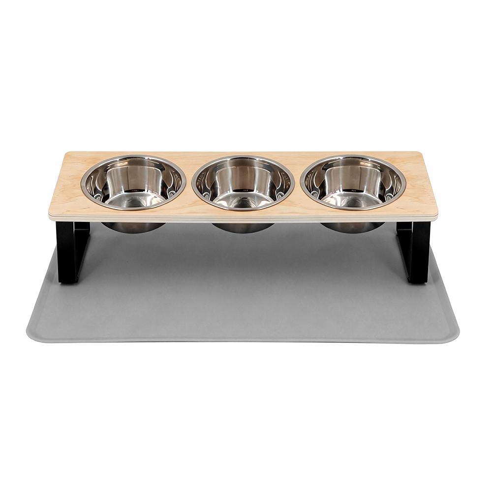 3 Bowls Cat Bowl Stand Iron Frame Elevated Pet Feeder Silicone Cat Bowl Mat Waterproof Anti-slip Pet Feeding Mat for Cats