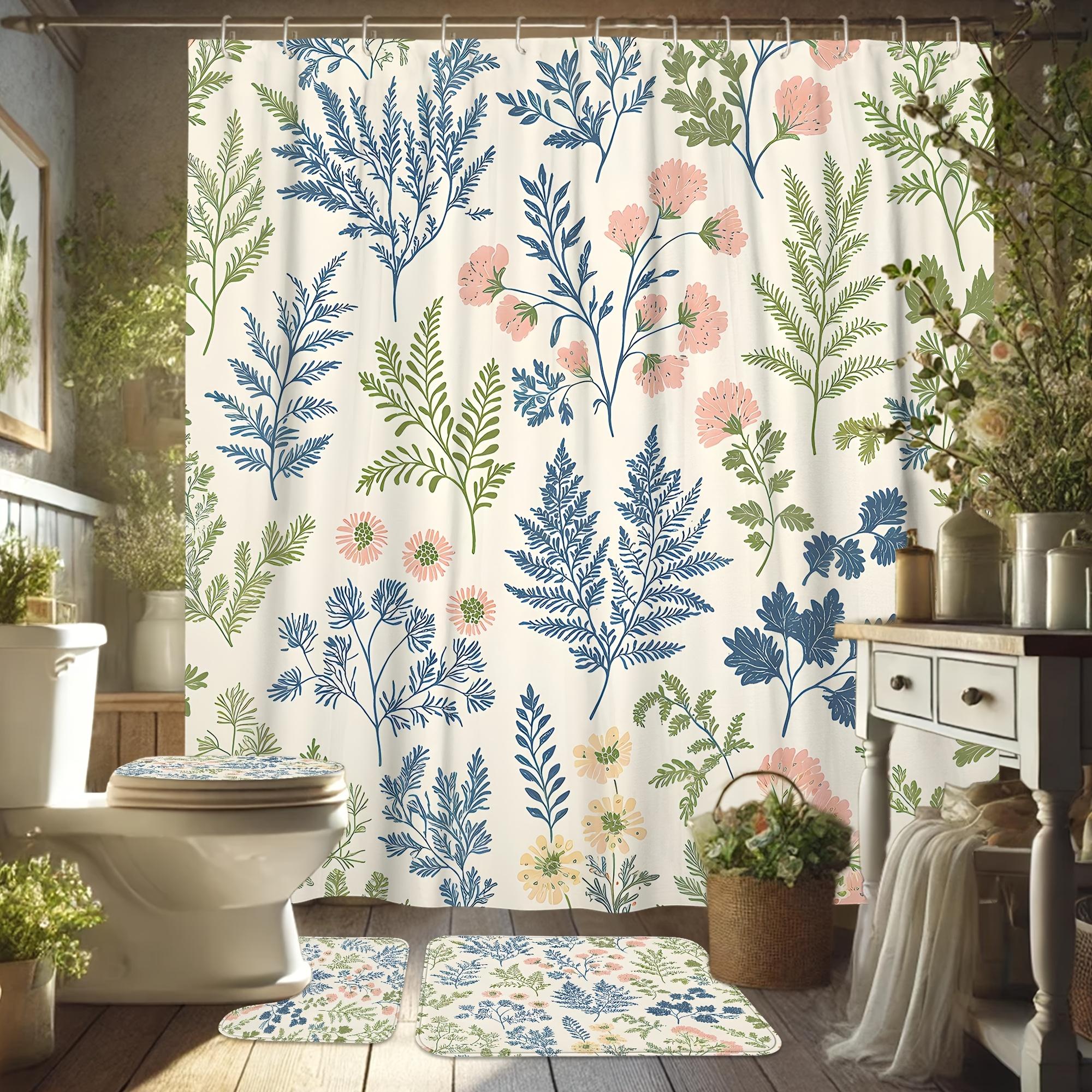

Plant And Flower Pattern Shower Curtain Set-Waterproof And Easy-Drying Shower Curtain Fabric Is Suitable For Bathroom Decoration W60H190(CM)-1 Pcs