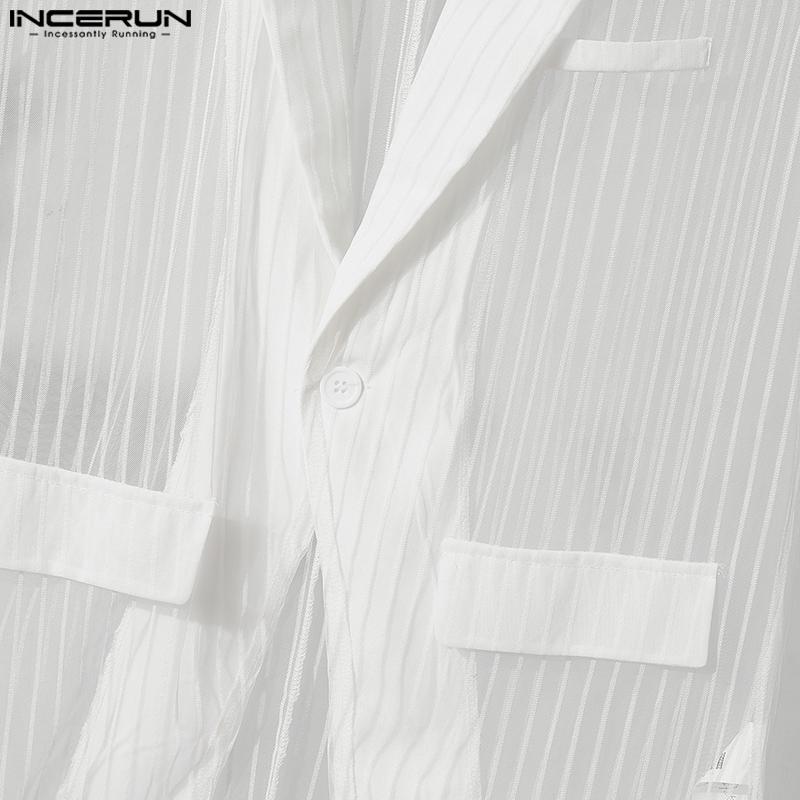 INCERUN Men Lapel Sleeveless Stitching One Button Striped See Through Waistcoats